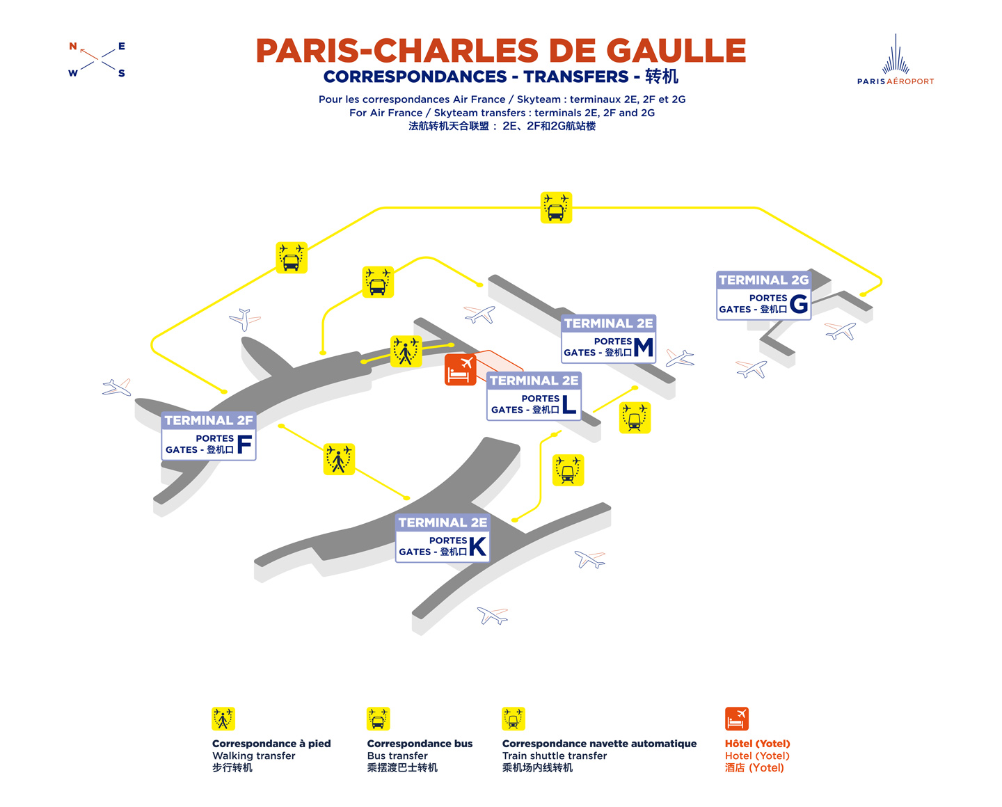 Terminals' map of Paris-Charles de Gaulle airport - Paris-Aéroport